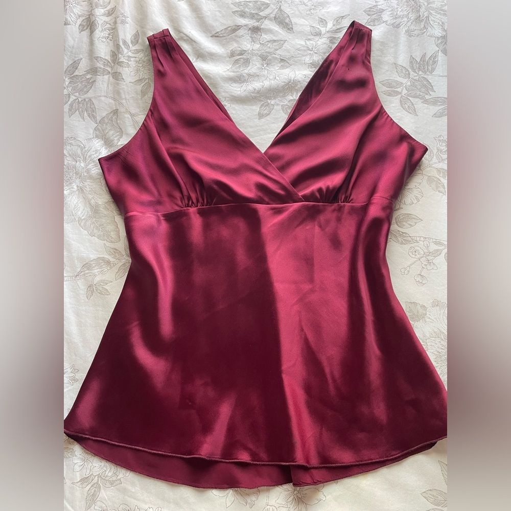Y2K Old Navy Maroon 100% Silk Babydoll Sleeveless Tank Top XL Vamp Whimsigoth